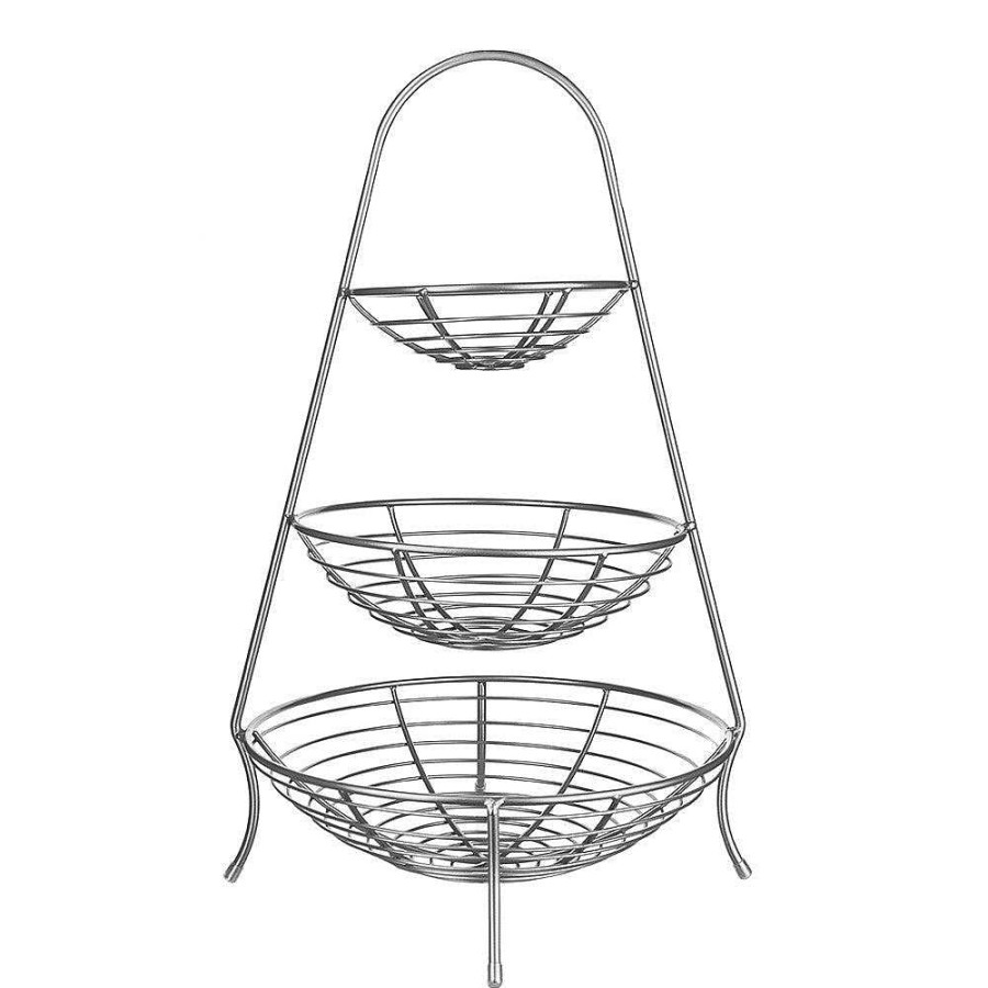 Wheel and Barrow Wire Fruit Basket 3 Tier Silver 38X37.5X61Cm | Home Storage