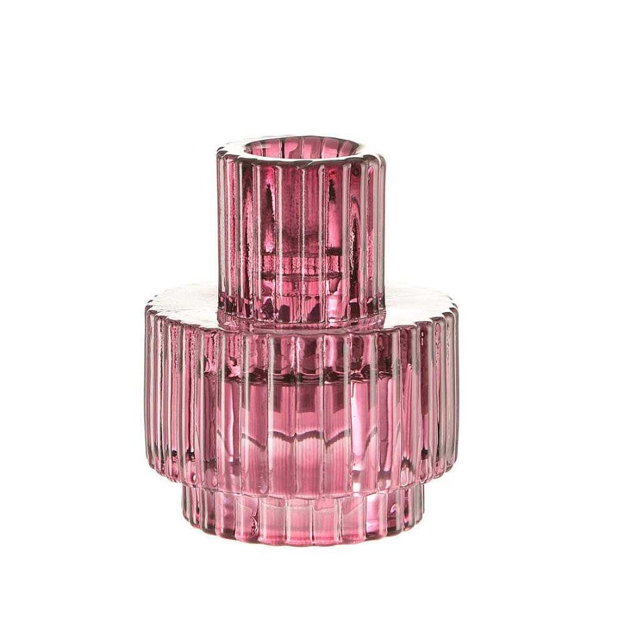 Wheel and Barrow Glass Candle Holder Pink 8.5X7Cm | Palm Range