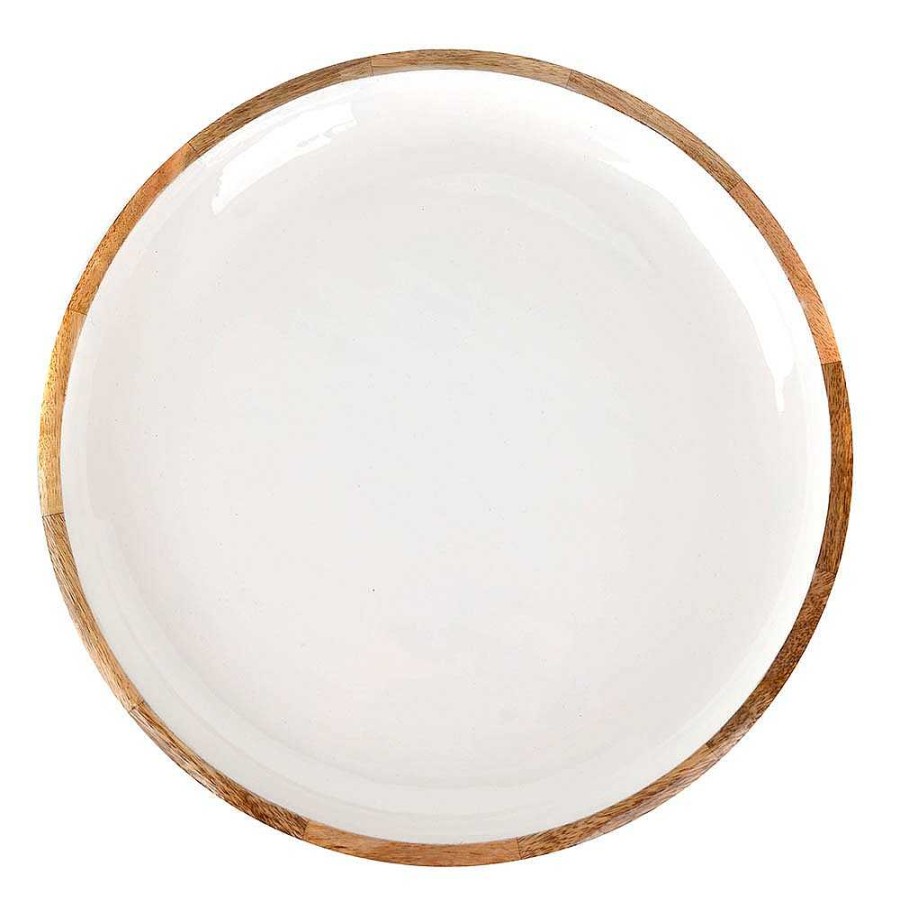 Wheel and Barrow Mango Wood Tray With White Enamel 38X38X4Cm | Salad & Serving Bowls