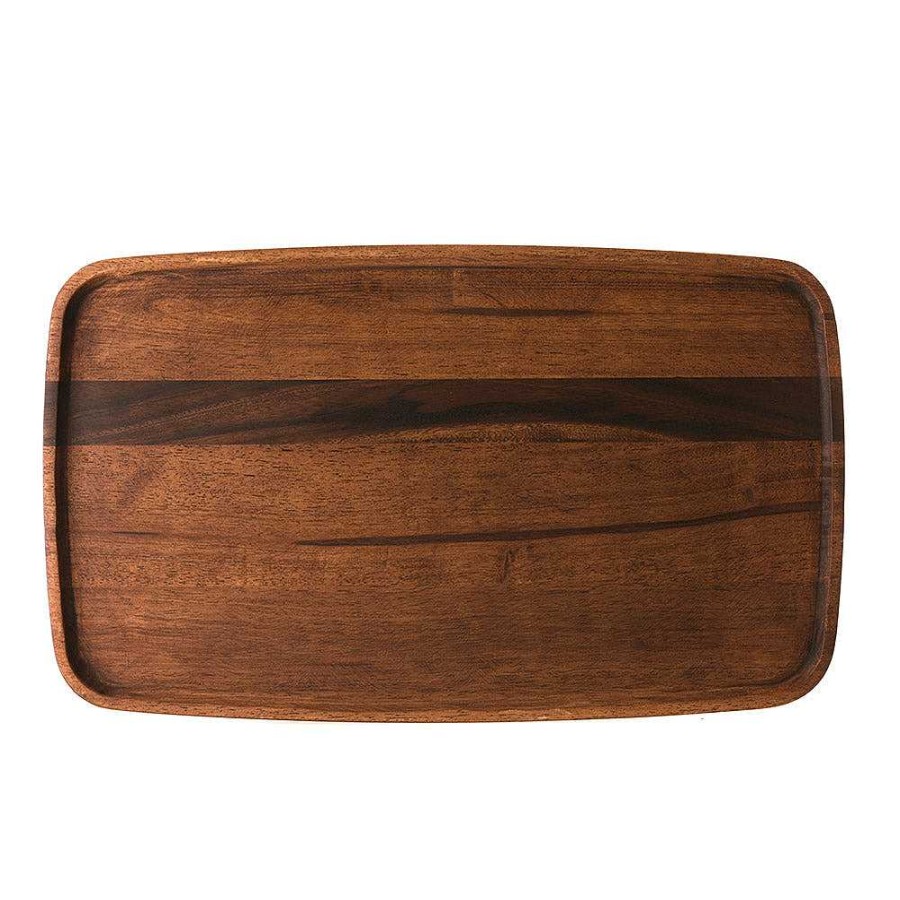 Wheel and Barrow Acacia Wood Tray Rectangle 58X34Cm Dark Brown | Bar Trays