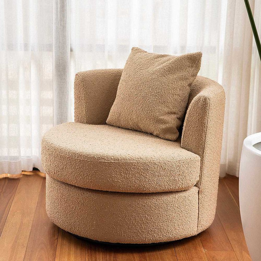 Wheel and Barrow Chair Swivel Butter Beige Boucle 87X82X80Cm | Furniture