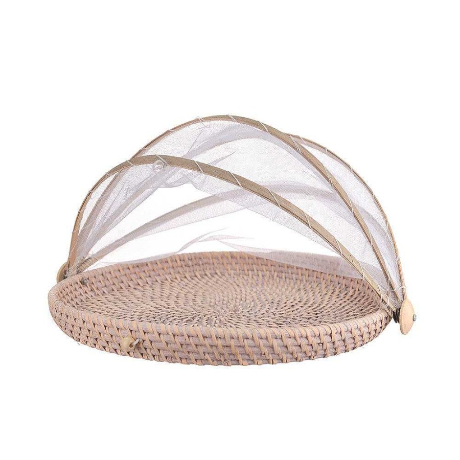 Wheel and Barrow Mesh Food Cover Rattan Base 35Cm | Trays & Food Covers