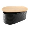 Wheel and Barrow Bread Bin Black Metal With Bamboo Lid 34X19X13Cm | Bread Making Tools & Accessories