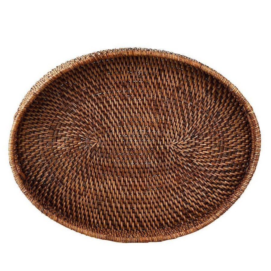 Wheel and Barrow Rattan Tray Oval With Handles Dark Brown 45X35Cm | Sunrise Range