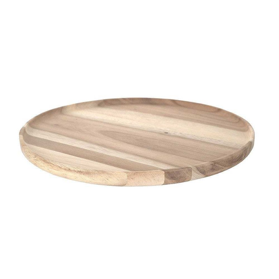 Wheel and Barrow Acacia Wood Tray Round 33Cm | Decorative Items