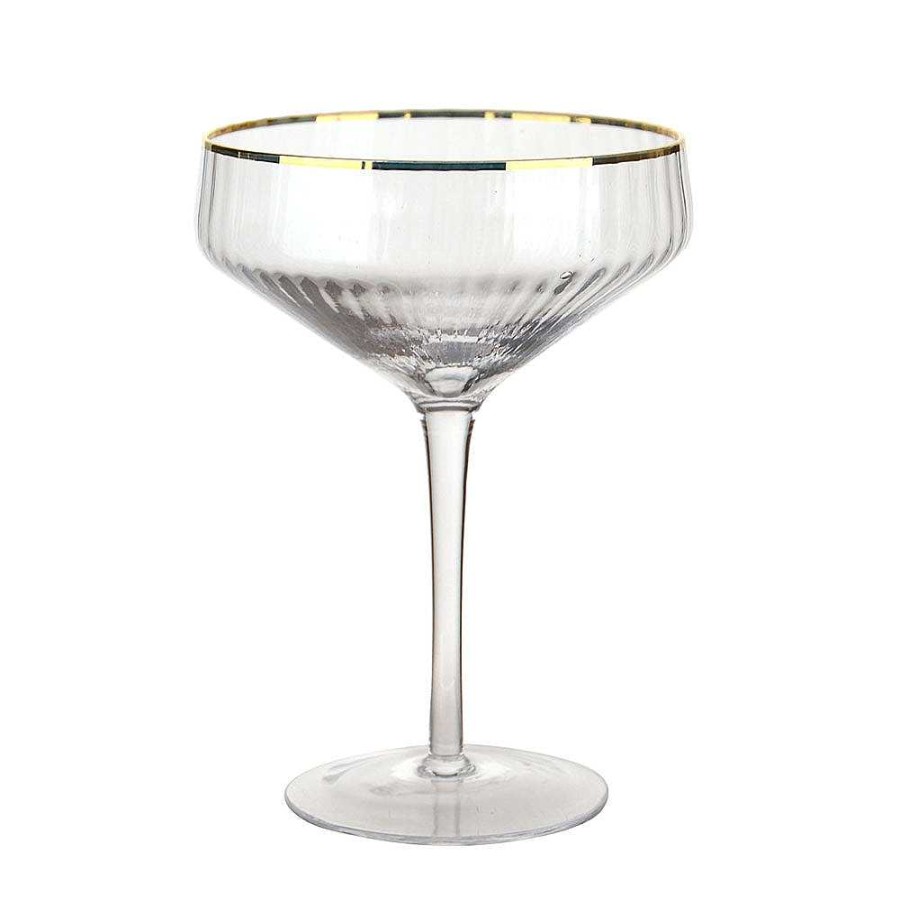 Wheel and Barrow Optic Coupe Glass Clear With Gold Rim 255Ml | Champagne