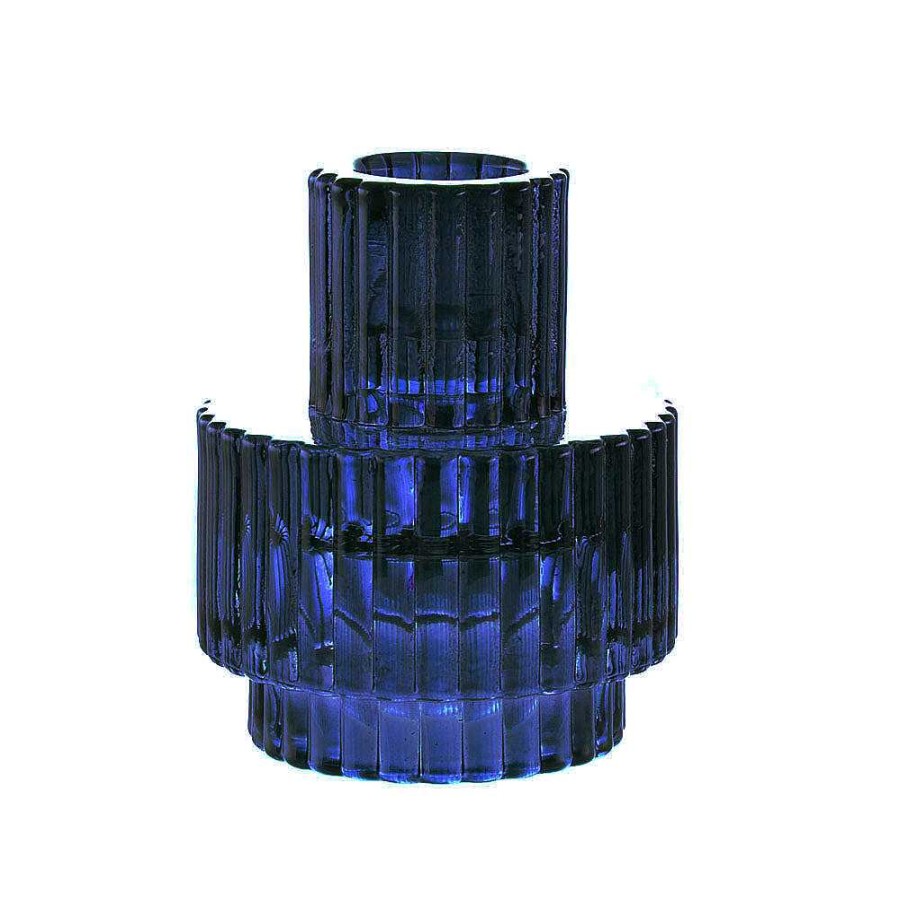 Wheel and Barrow Glass Candle Holder Dark Blue 8.5X7Cm | Turkish Delight