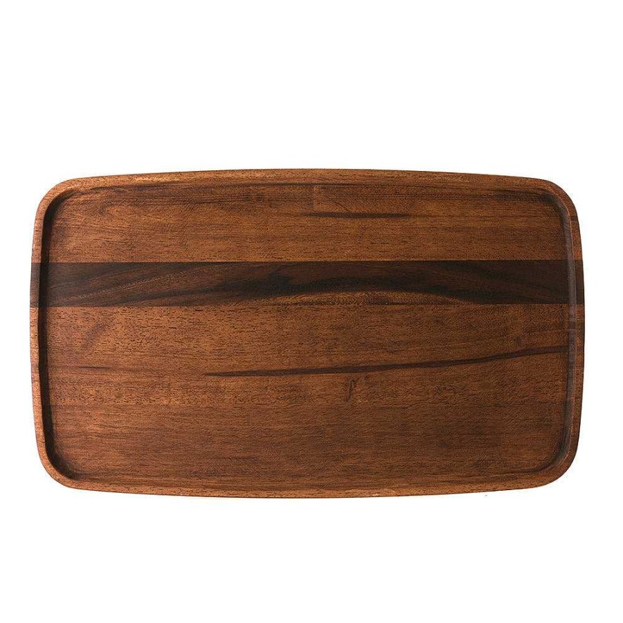 Wheel and Barrow Acacia Wood Tray Rectangle 58X34Cm Dark Brown | Trays & Food Covers