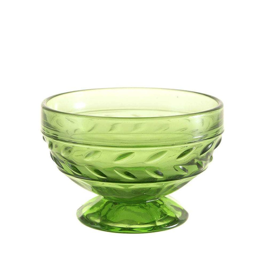 Wheel and Barrow Glass Footed Bowl Tuscan Green 230Ml | Salad & Serving Bowls