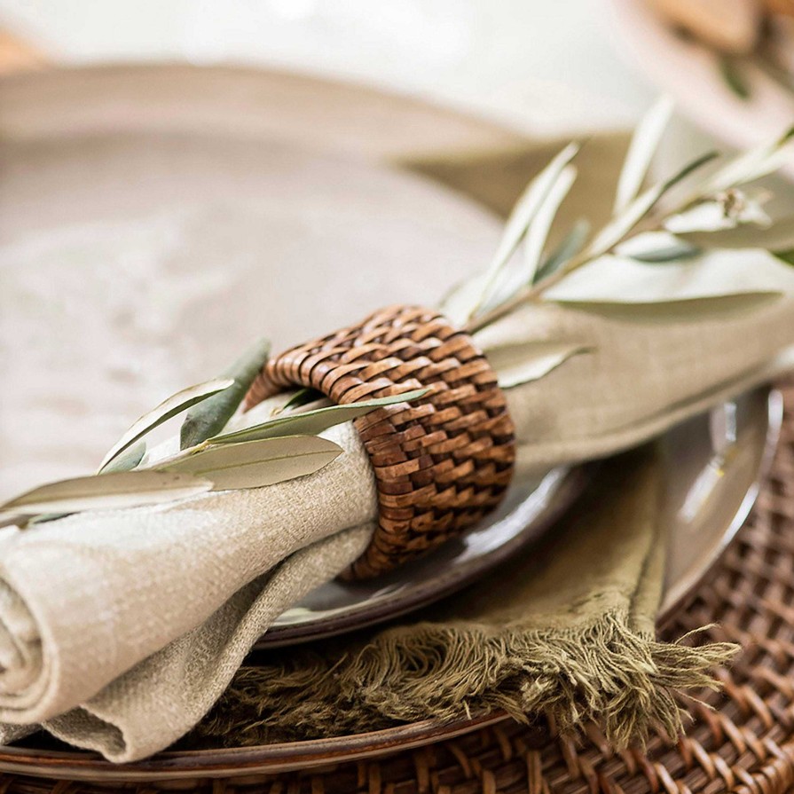 Wheel and Barrow Rattan Napkin Ring Set/4 Dark Brown | Sunrise Range