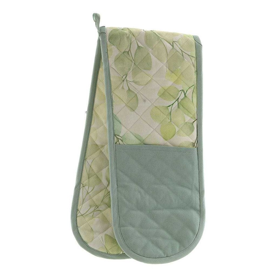 Wheel and Barrow Leaf Print Double Oven Mitt Neutral | Aprons & Oven Mitts