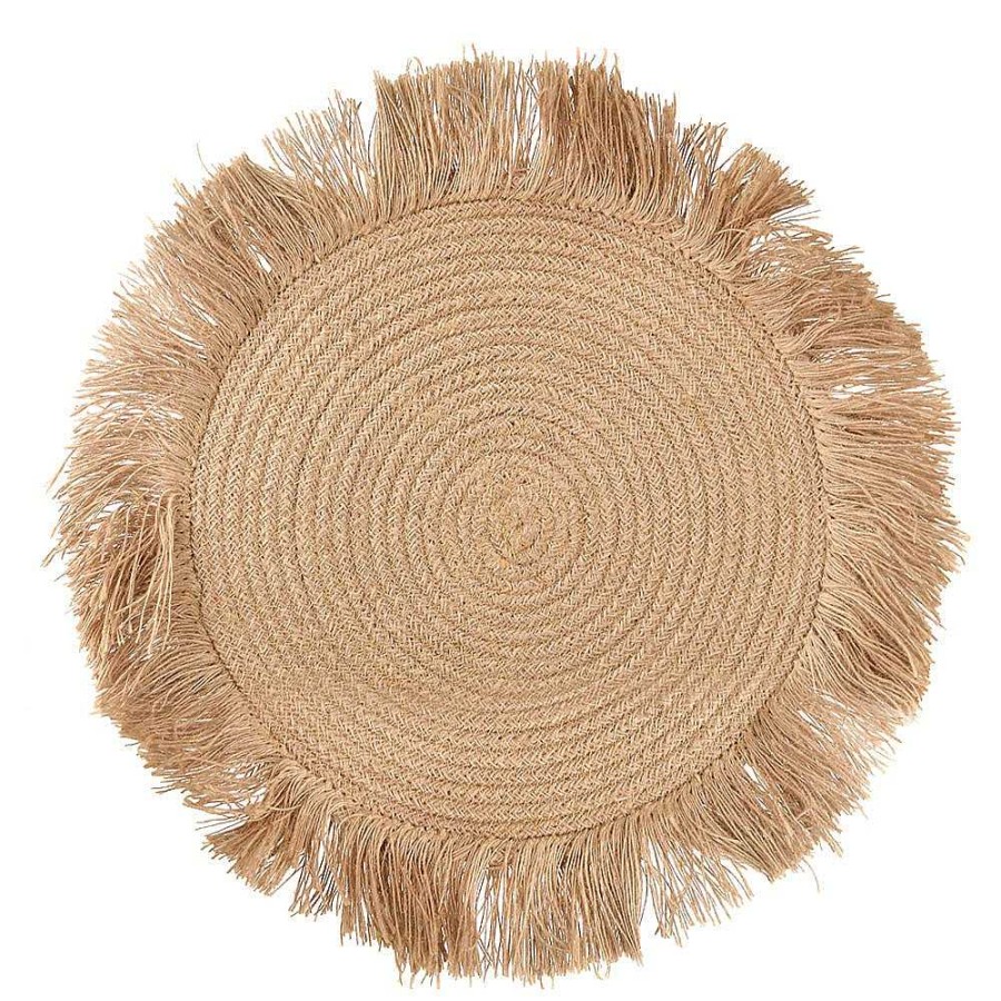 Wheel and Barrow Placemat Round Palm Fibre Fringed 41Cm | Placemats