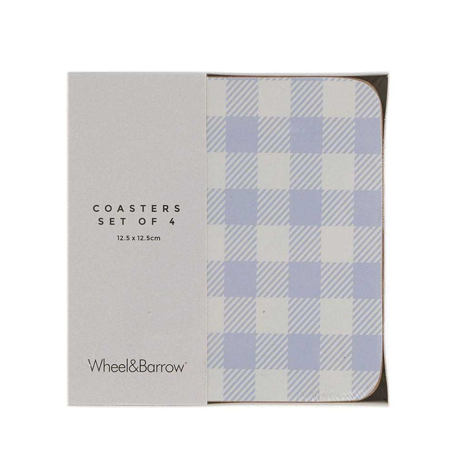 Wheel and Barrow Cork Backed Coaster Square Set/4 Blue Gingham 12.5Cm | Blue Splash