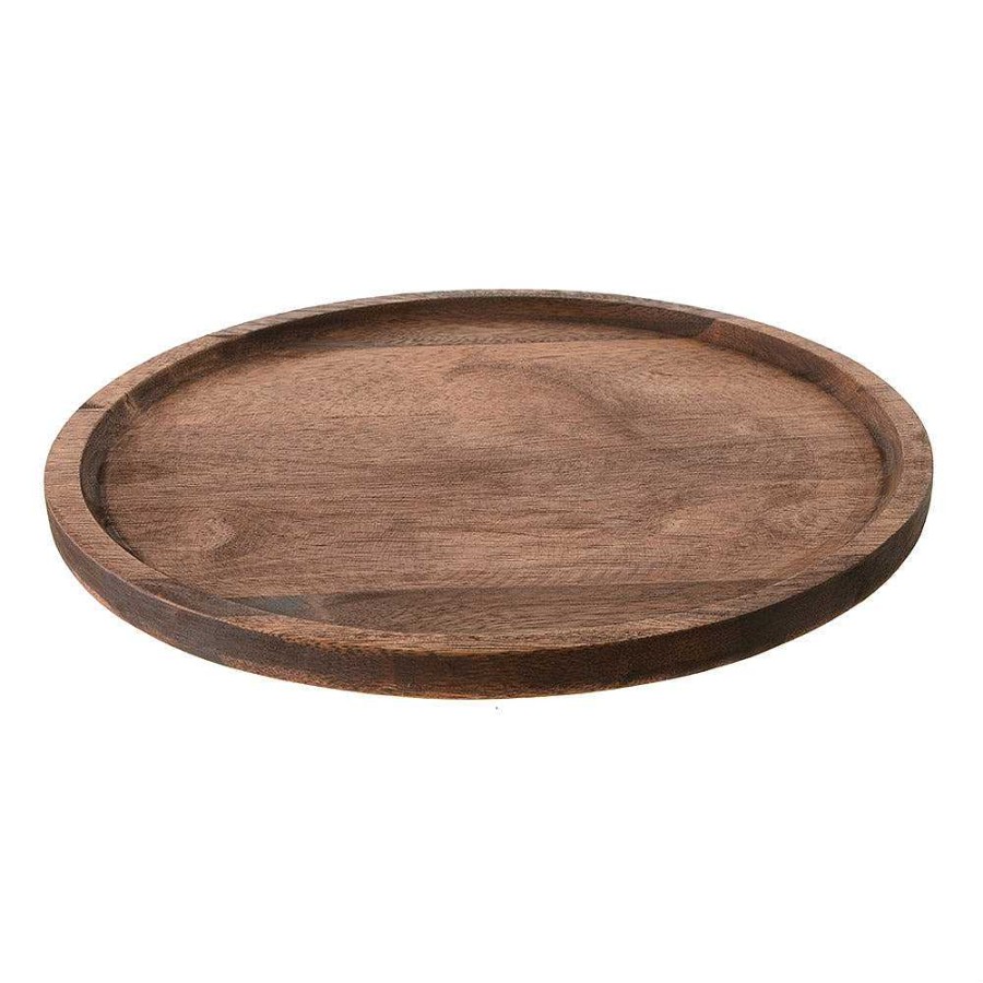 Wheel and Barrow Acacia Wood Tray Round 33Cm Dark Brown | Bar Trays