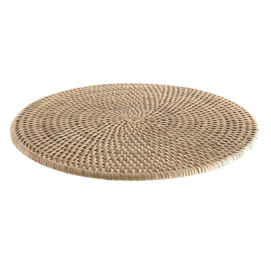 Wheel and Barrow Placemat Round Rattan White Wash 35Cm | Blue Splash