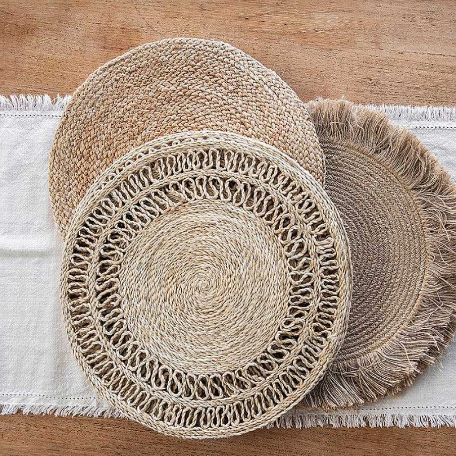 Wheel and Barrow Placemat Round Palm Fibre Fringed 41Cm | Palm Range