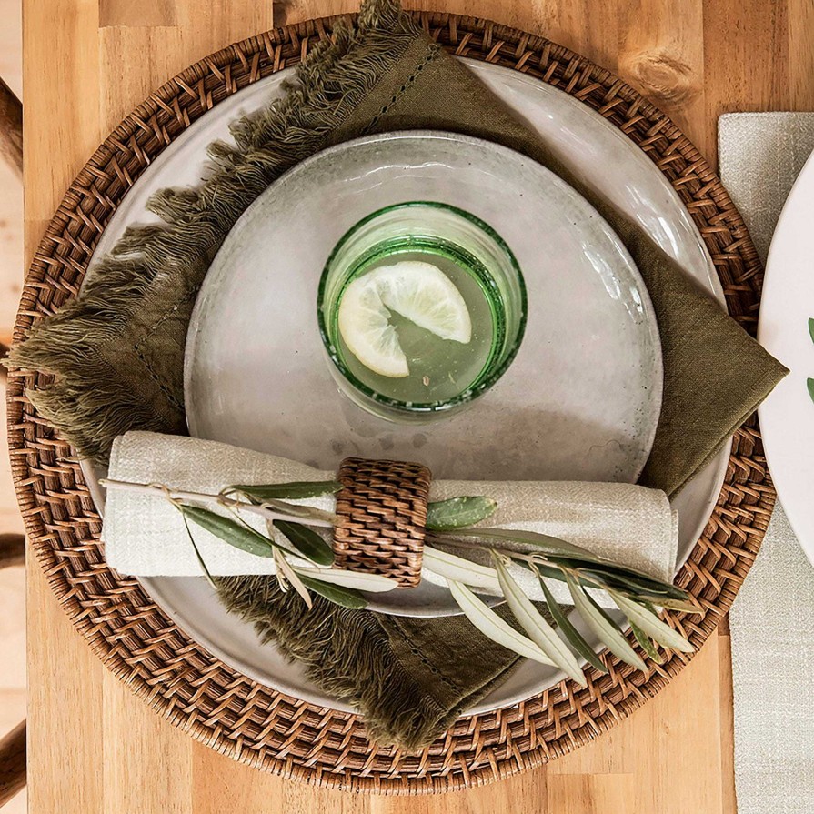 Wheel and Barrow Rattan Napkin Ring Set/4 Dark Brown | Napkin Rings