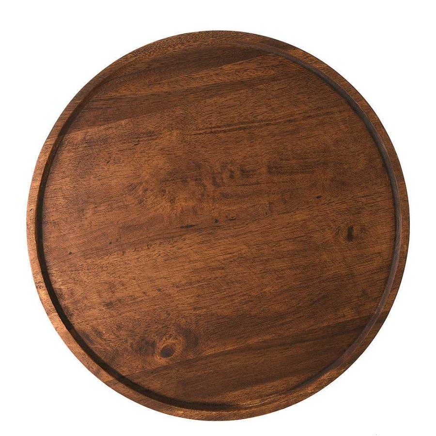 Wheel and Barrow Acacia Wood Tray Round 48Cm Dark Brown | Bar Trays