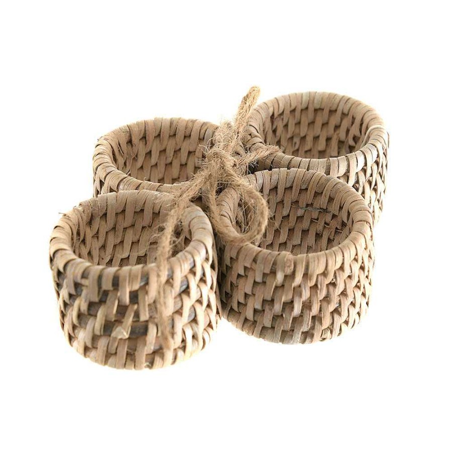 Wheel and Barrow Rattan Napkin Ring Set/4 White Wash | Napkin Rings