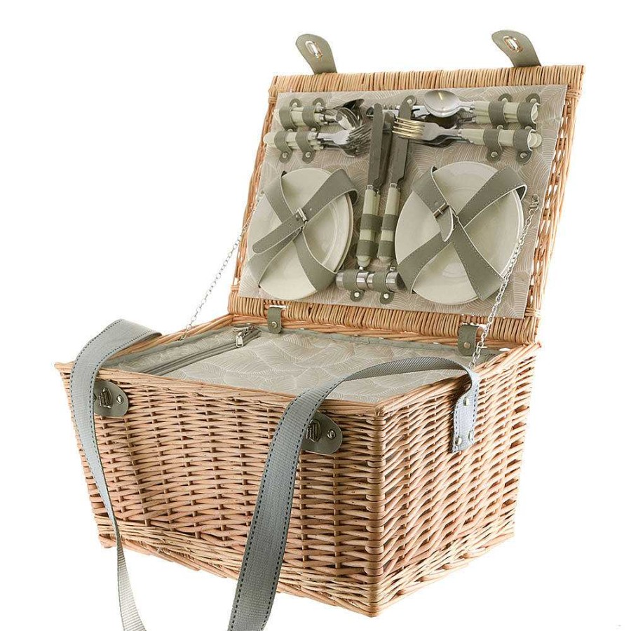 Wheel and Barrow Picnic Basket 6 Person Leaf Print | Picnic Basket & Blankets