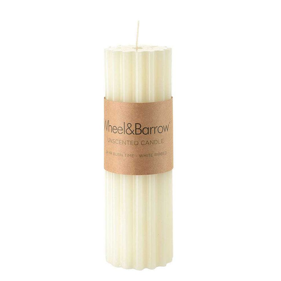 Wheel and Barrow Pillar Candle Ribbed White 5X15Cm | Candles & Home Fragrance