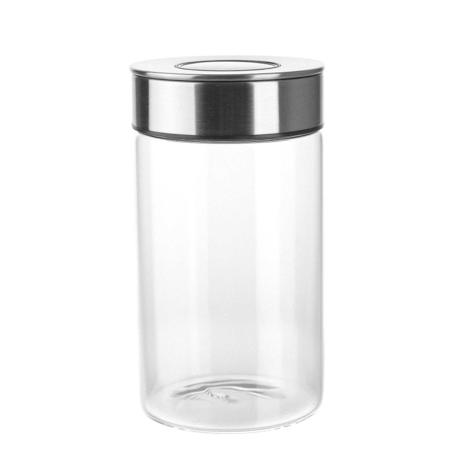 Wheel and Barrow Glass Storage Jar With Stainless Steel Press Lid Medium | Kitchen Storage