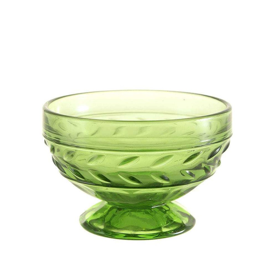 Wheel and Barrow Glass Footed Bowl Tuscan Green 230Ml | Condiment & Dip Bowls