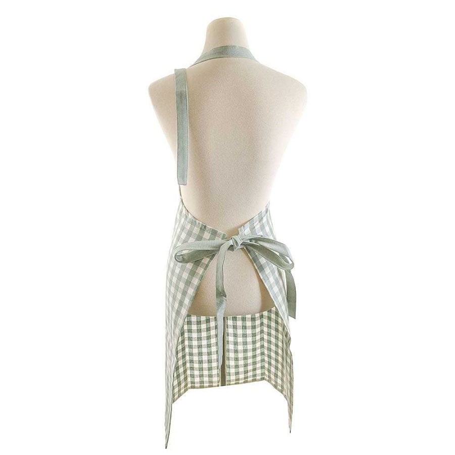 Wheel and Barrow Apron Green Gingham With Solid Pocket & Ties 70X90Cm | Aprons