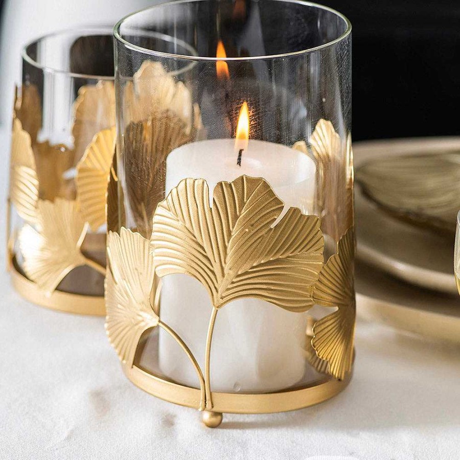 Wheel and Barrow Ginkgo Tealight Holder Gold 13X9.5Cm | Tealight Holders