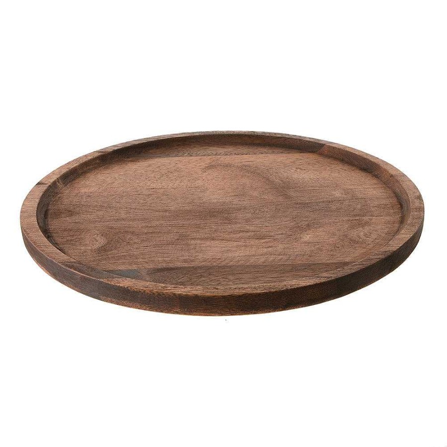 Wheel and Barrow Acacia Wood Tray Round 33Cm Dark Brown | Trays