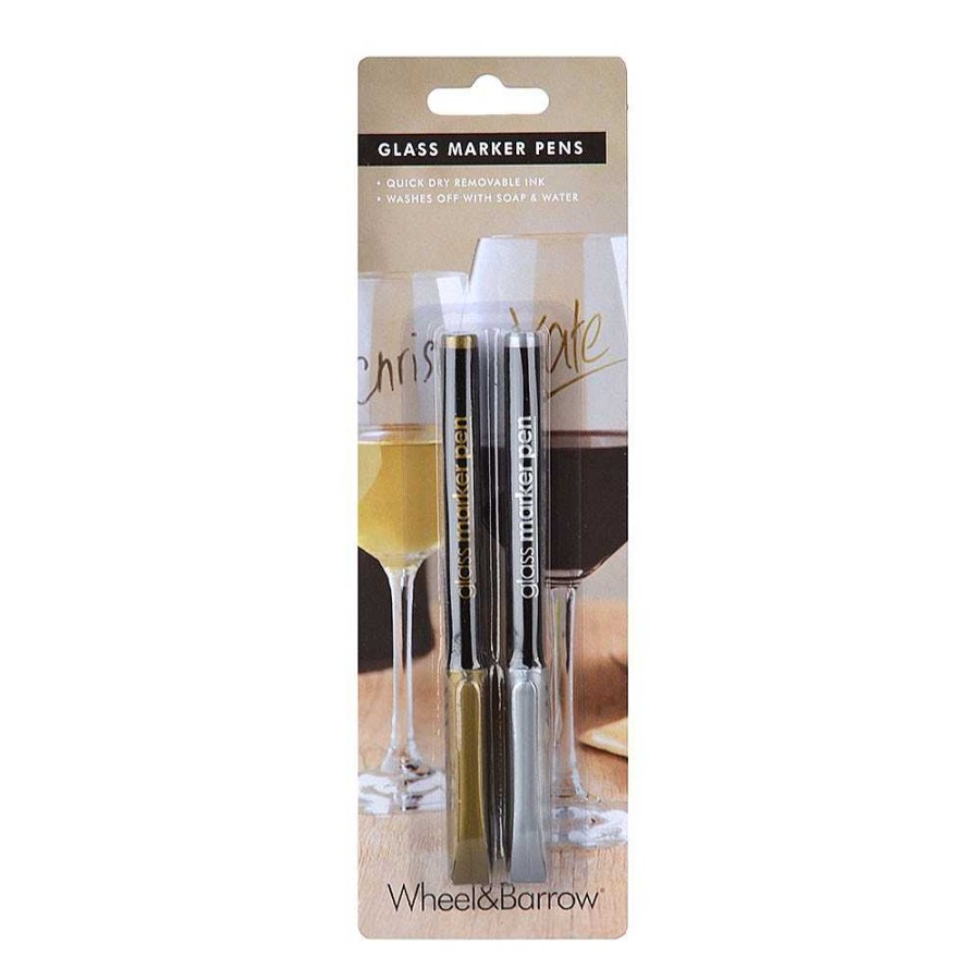 Wheel and Barrow Glass Marker Pens Set/2 Gold /Silver | Rustic Silver Barware