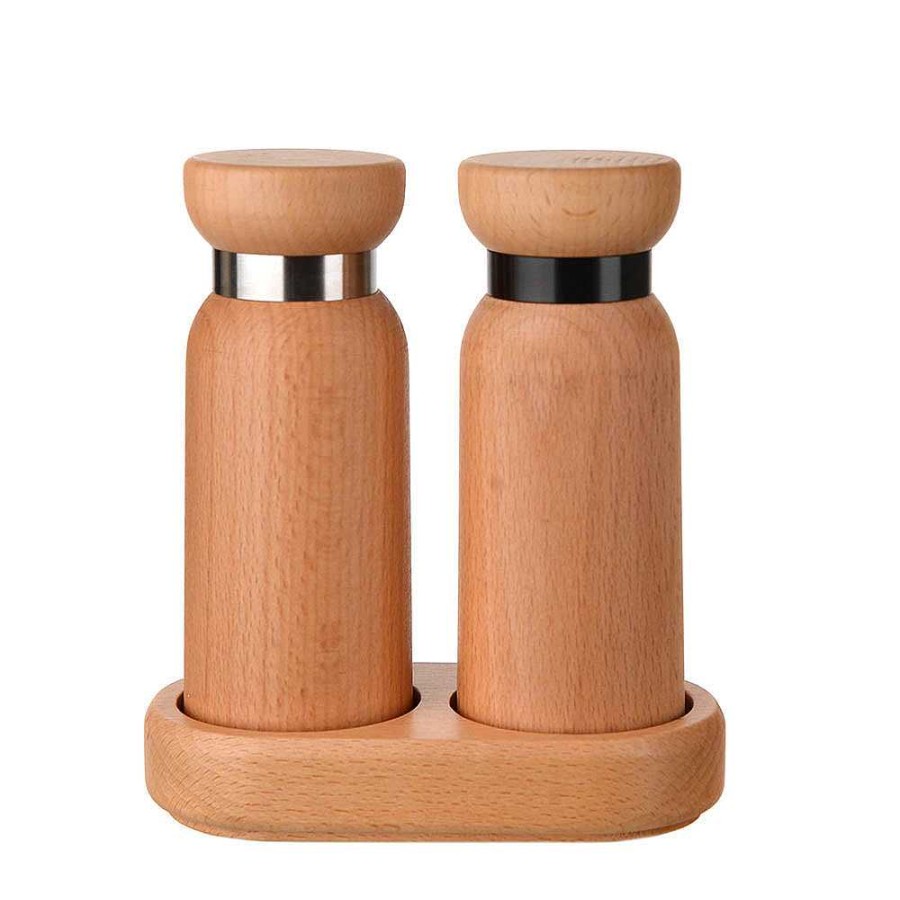 Wheel and Barrow Premium Beech Wood Salt & Pepper Grinders With Tray | Condiments