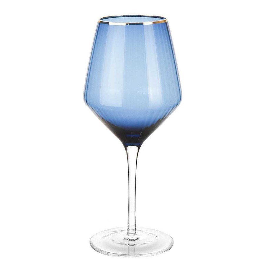 Wheel and Barrow Optic Wine Glass Navy With Gold Rim 720Ml | Cocktail