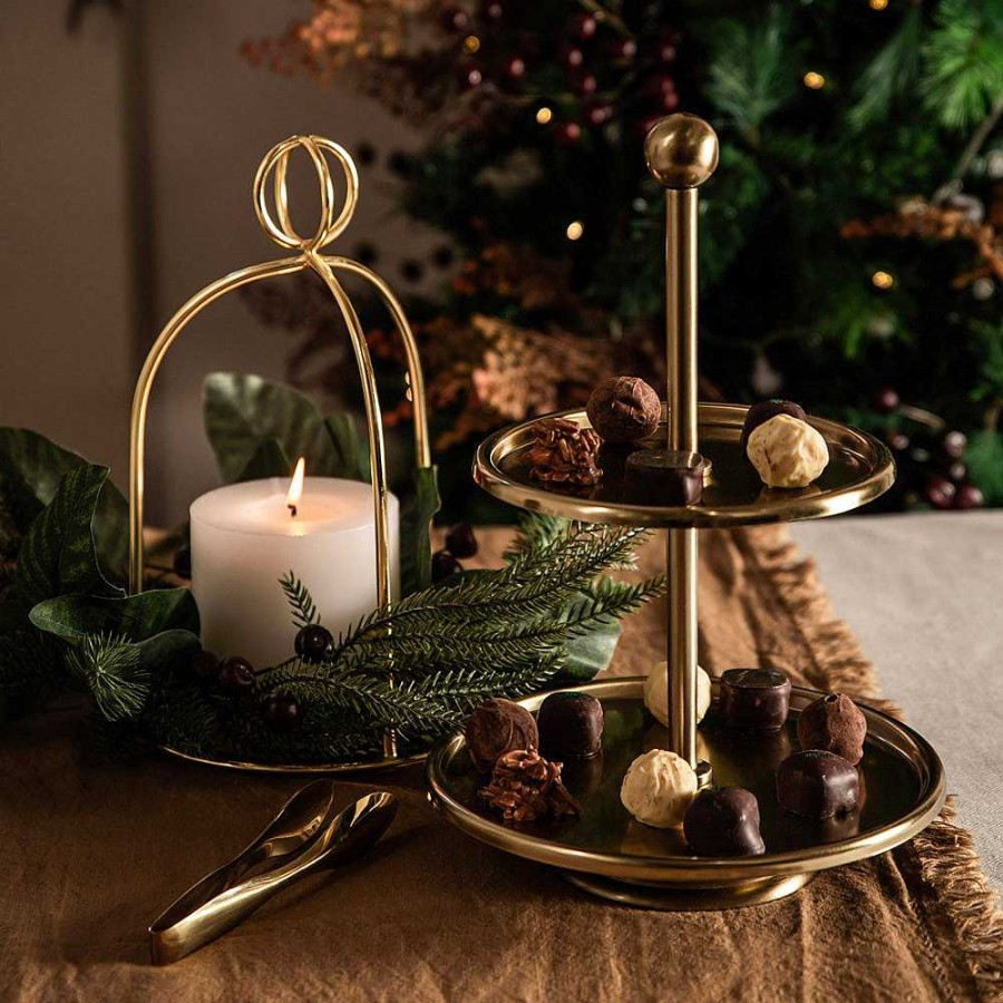 Wheel and Barrow Serving Stand 1 Tier With Handle Champagne Gold | Trays