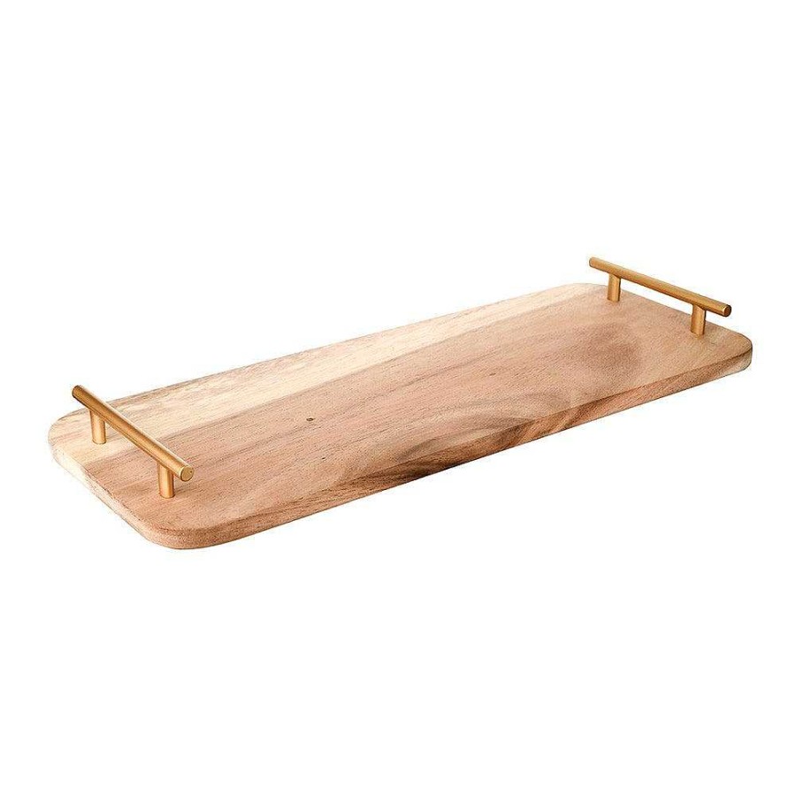 Wheel and Barrow Acacia Wood Board Rectangle With Brass Handle 50X20Cm | Wine & Cheese Tasting