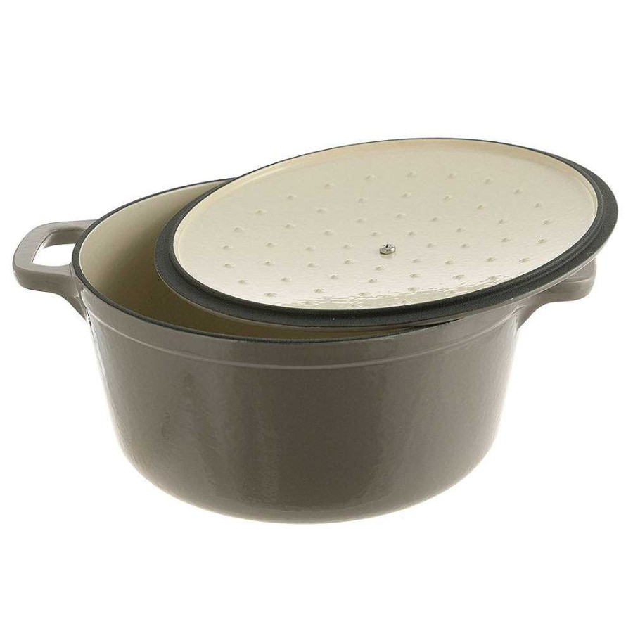 Wheel and Barrow Casserole Pot Round Cast Iron Mushroom 25.5Cm 4.6L | Cast Iron