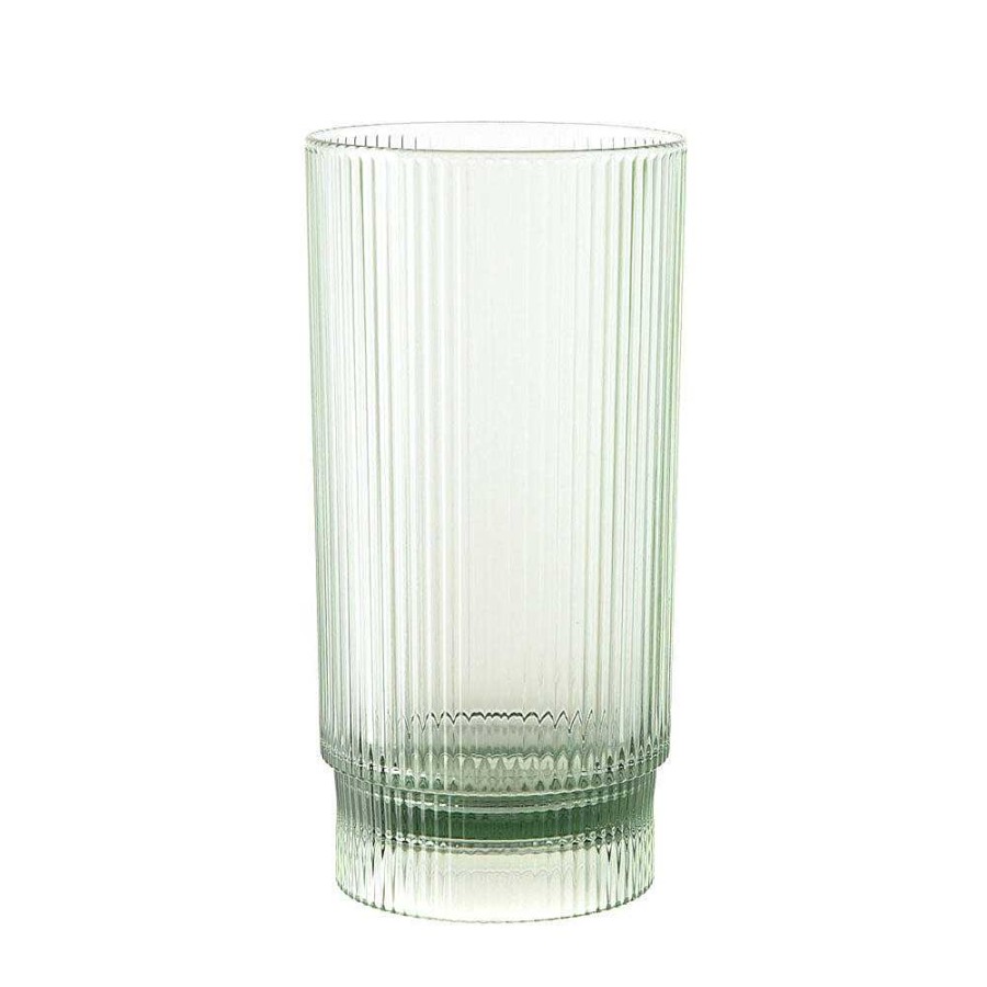 Wheel and Barrow Acrylic Ribbed Hi Ball Glass Green 410Ml | Outdoor Drinkware