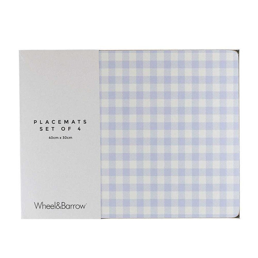 Wheel and Barrow Cork Backed Placemat Rectangle Blue Gingham Set/4 40X30Cm | Placemats