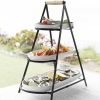 Wheel and Barrow Serving Stand Black 3 Tier Oblong With White Platters 51X25X55Cm | Cake Stands, Tiered Stands & Servers