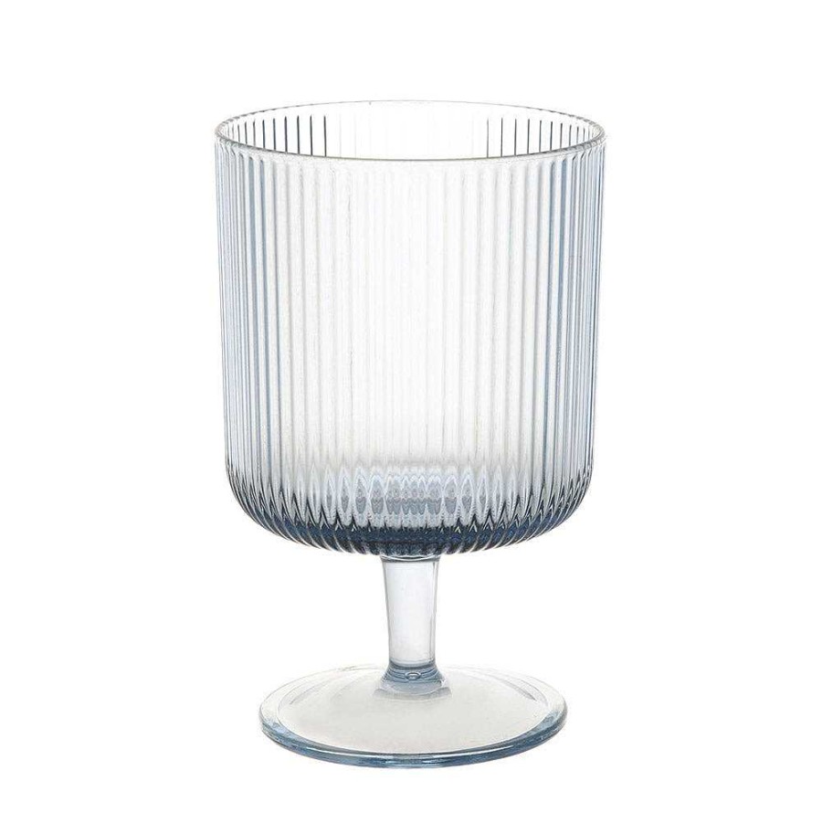 Wheel and Barrow Wine Glass Ms Ribbed Blue 295Ml | Outdoor Drinkware