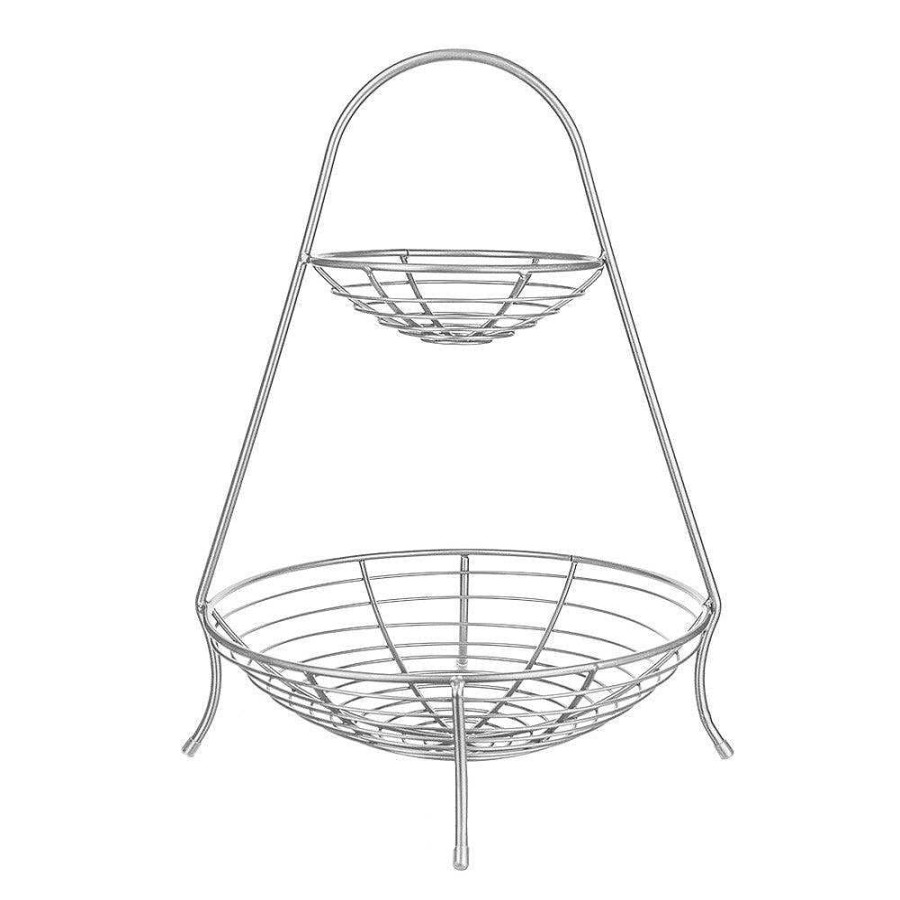 Wheel and Barrow Wire Fruit Basket 2 Tier Silver 37X35X49Cm | Home Storage