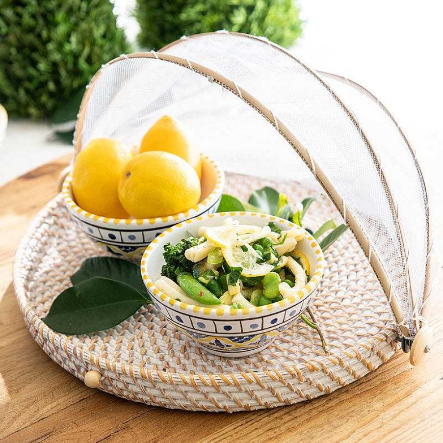 Wheel and Barrow Mesh Food Cover Rattan Base 45Cm | Blue Splash