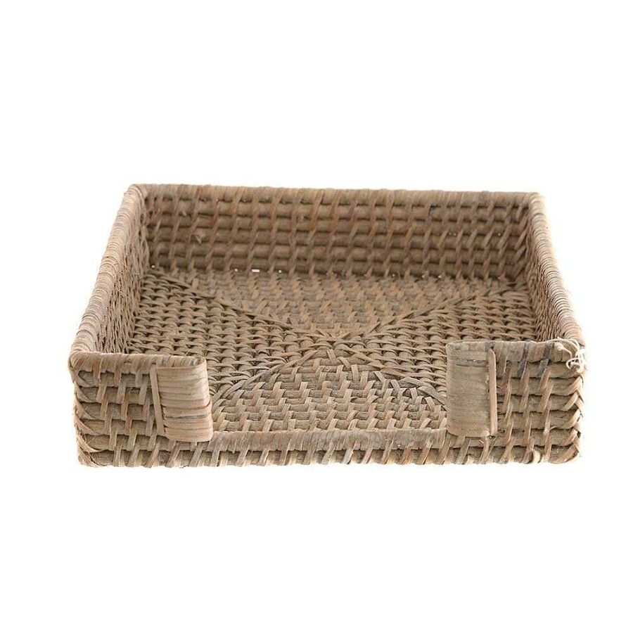 Wheel and Barrow Rattan Napkin Holder White Wash | Napkin Rings