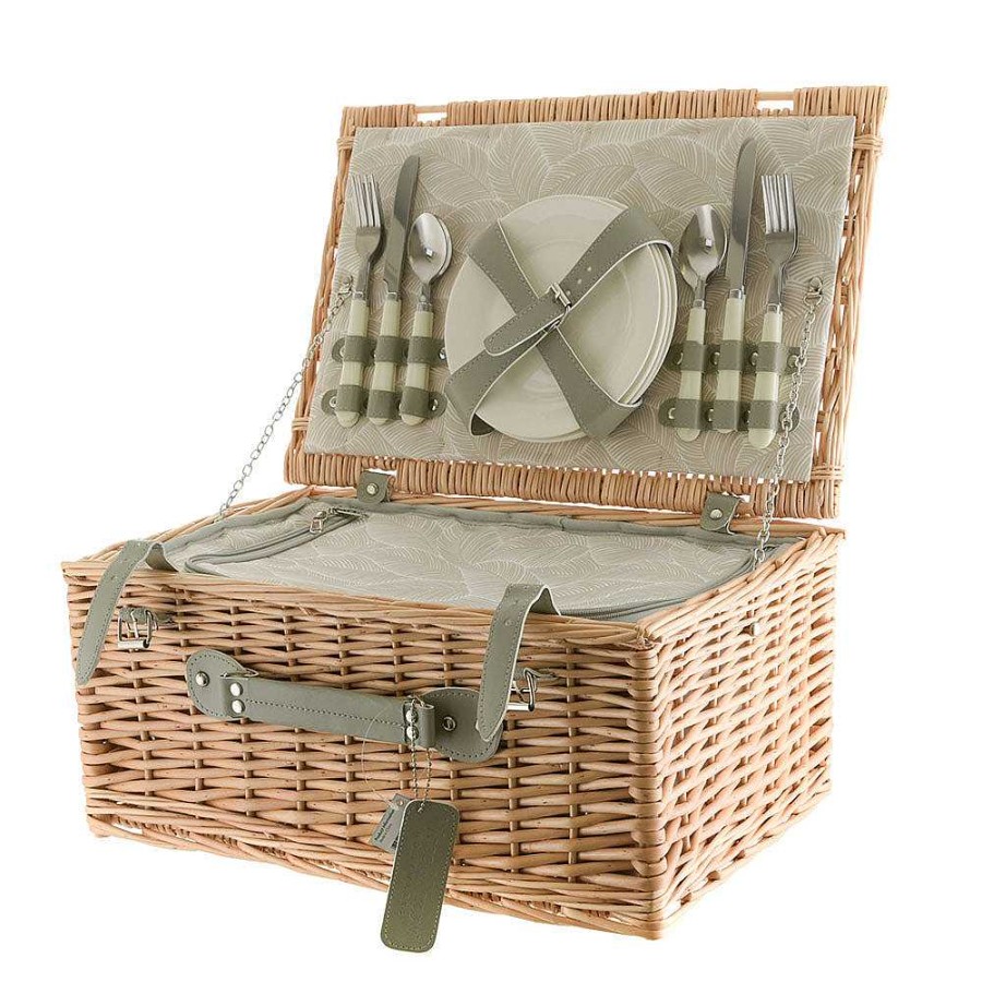 Wheel and Barrow Picnic Basket 4 Person Leaf Print | Picnic Basket & Blankets