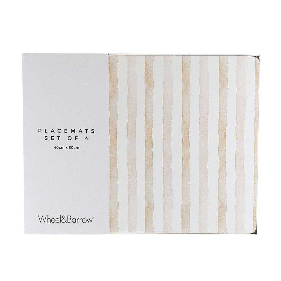 Wheel and Barrow Cork Backed Placemat Rectangle Neutral Stripe Set/4 40X30Cm | Placemats