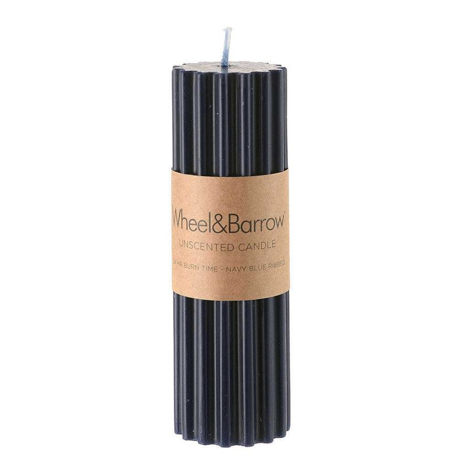 Wheel and Barrow Candle Pillar Ribbed Navy Blue 5X15Cm | Candles & Home Fragrance