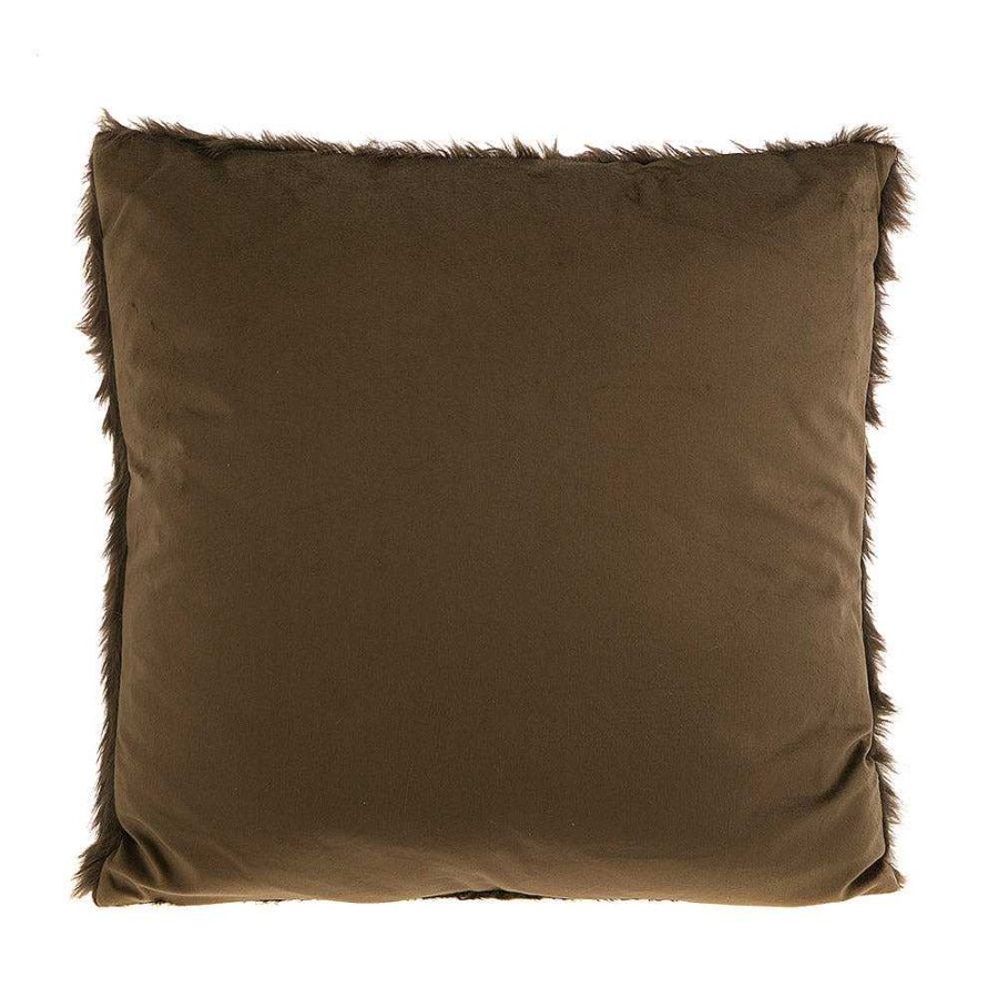 Wheel and Barrow Cushion Faux Fur Chocolate With Velvet Back 50X50Cm | Cushions