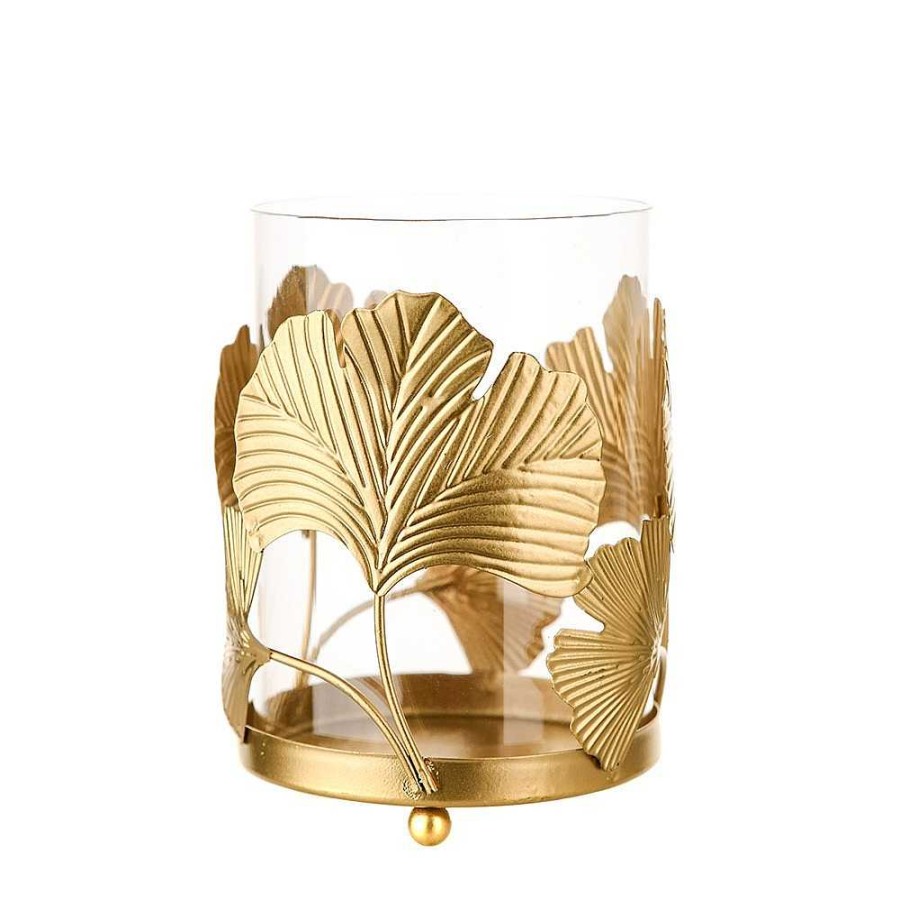 Wheel and Barrow Ginkgo Tealight Holder Gold 13X9.5Cm | Tealight Holders