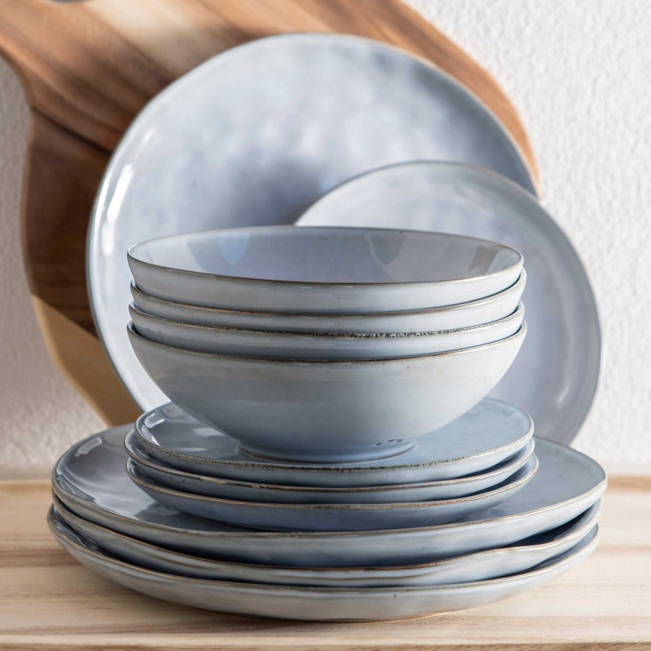 Wheel and Barrow Stoneware Dinner Set Light Blue 12 Piece | Stoneware Light Blue