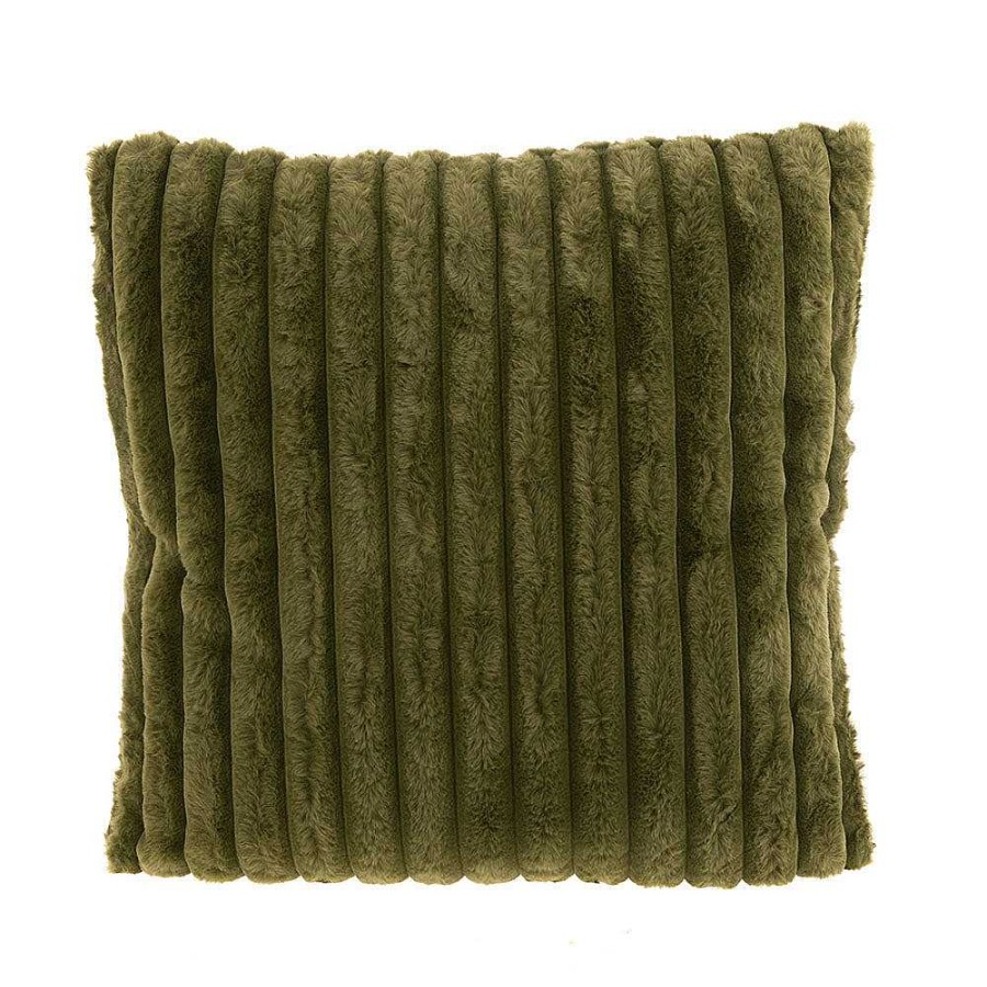 Wheel and Barrow Cushion Rib Faux Rabbit Fur Olive Green 50X50Cm | Cushions